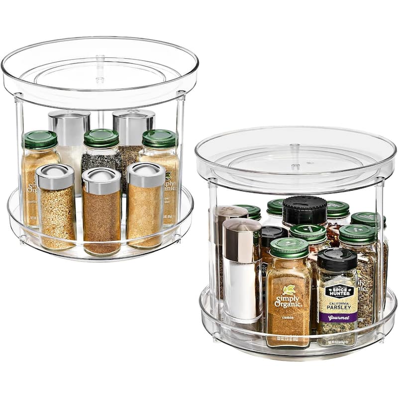 Sorbus 9 Inch 2 Tier Clear Lazy Susan Organizer Rotating Turntable for Refrigerator Pantry Cabinet Table Makeup Bathroom - 2 Pk - Clear