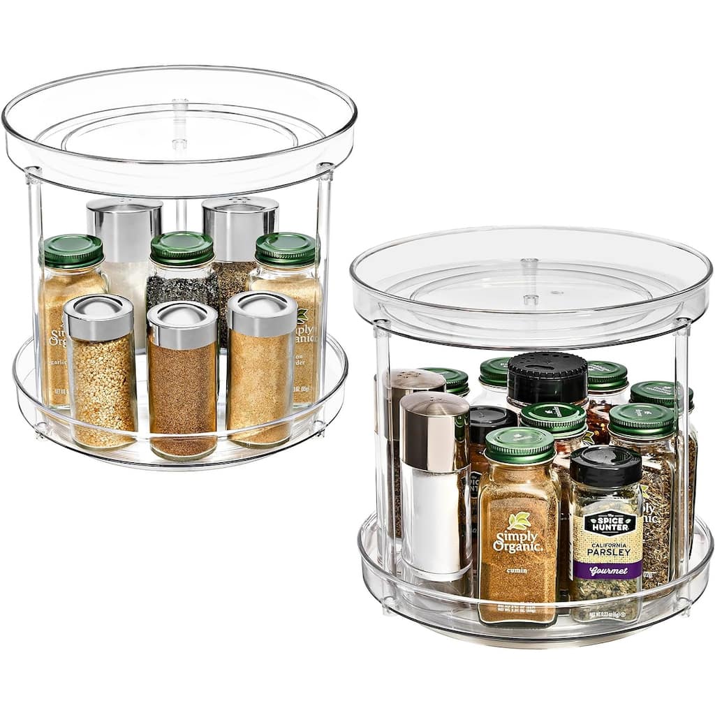 Sorbus 9 Inch 2 Tier Clear Lazy Susan Organizer Rotating Turntable for Refrigerator Pantry Cabinet Table Makeup Bathroom - 2 Pk