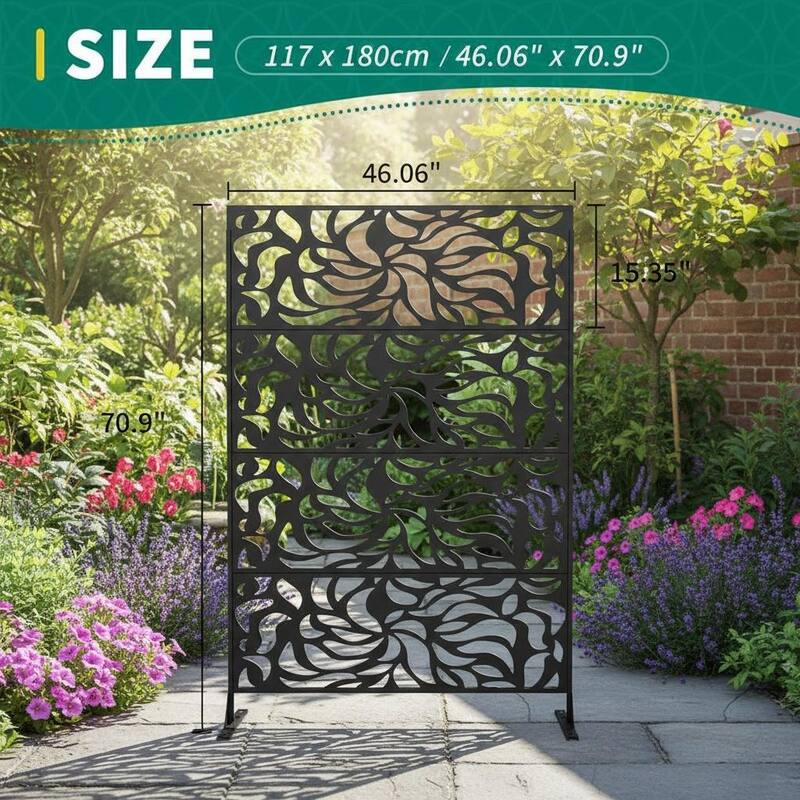 70" H Decorative Metal Garden Fences, Rust-Proof Scroll Design
