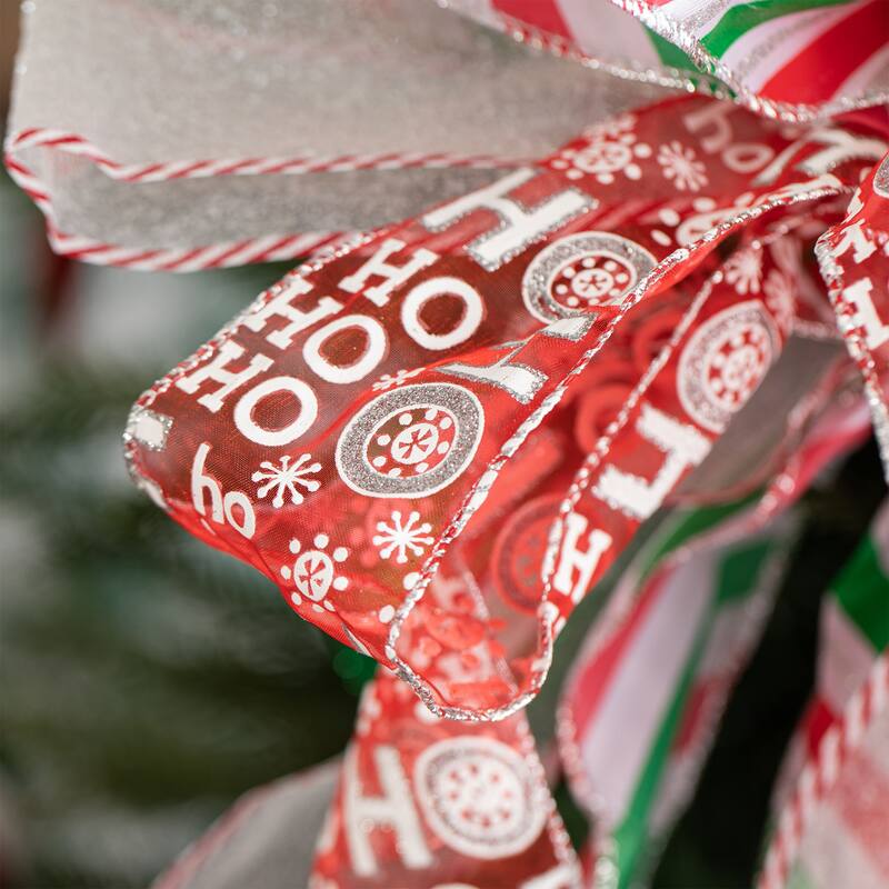 Glitzhome 4-Piece 24"H Pinecone Picks or Candy Ribbon Bow Christmas Tree Toppers