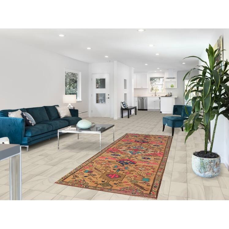 Geometric Ardebil Persian Runner Rug Handmade Wool Carpet - 3'6"x 9'7"