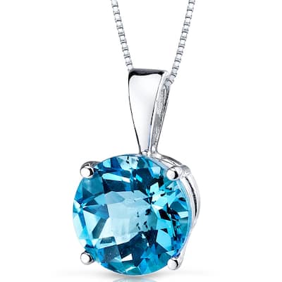 14k White Gold 2.31 ct Swiss Blue Topaz Pendant Necklace