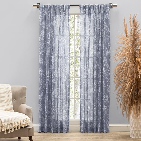 slide 2 of 3, Wild Meadows Floral Pinch Pleat w/Back Tabs Curtain Pair 100"W x 84 "L (50"W per panel) - Grey