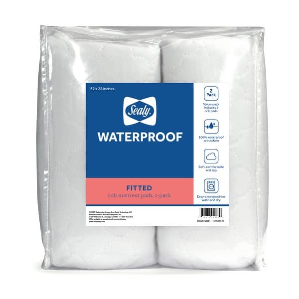 slide 2 of 9, Sealy Waterproof Fitted Crib Toddler Mattress Pad Cover (Pack of 2) - White