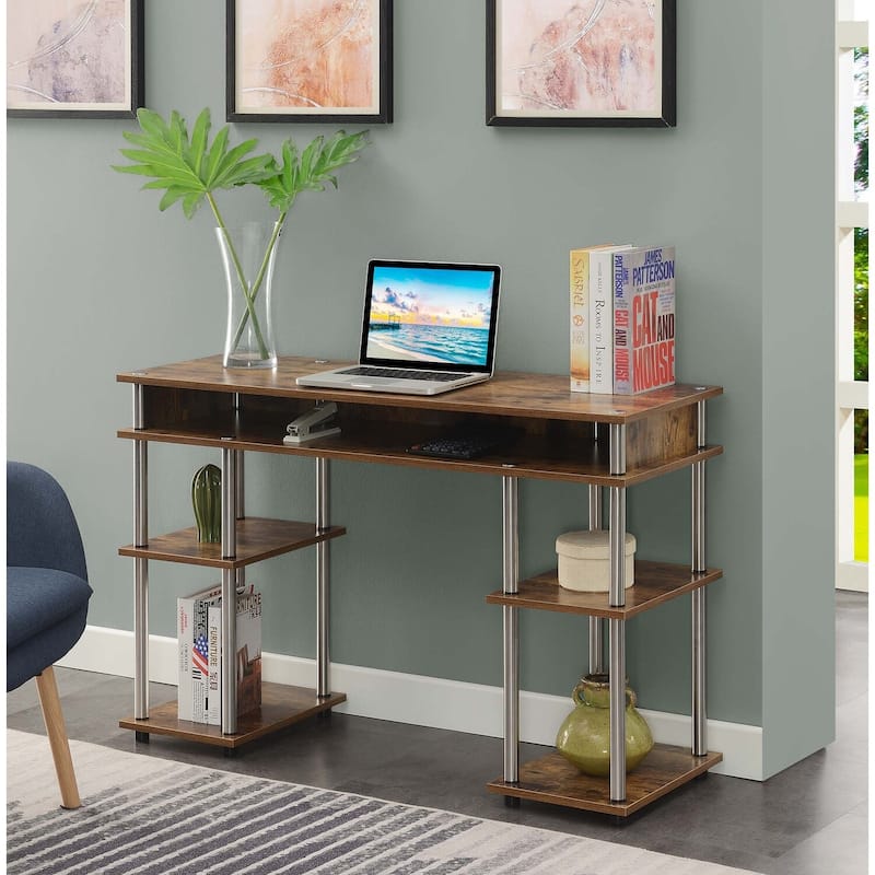 No Tools Desk - Corner Shelf Vanity Computer Desk - Barnwood Home Office Nail Table - 47" L x 15.75" W x 30" H