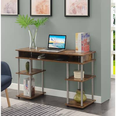 No Tools Desk - Corner Shelf Vanity Computer Desk - Barnwood Home Office Nail Table - 47" L x 15.75" W x 30" H