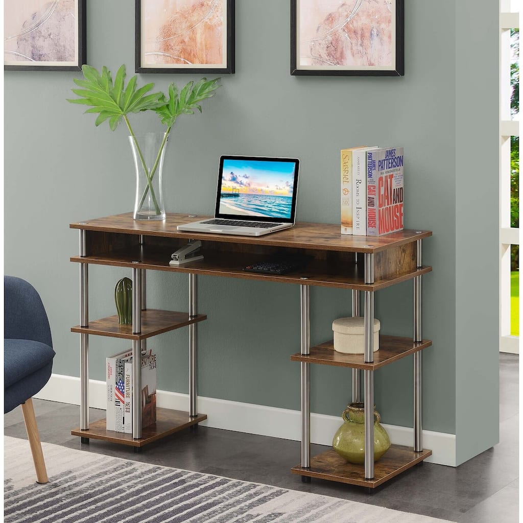 No Tools Desk - Corner Shelf Vanity Computer Desk - Barnwood Home Office Nail Table - 47" L x 15.75" W x 30" H