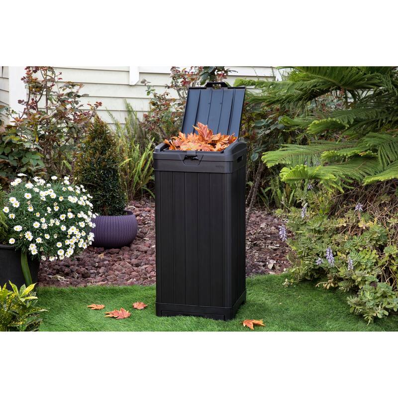Keter Baltimore 39 Gallon Durable Resin Outdoor Trash Can For Indoor and Outdoor with Secure Lid
