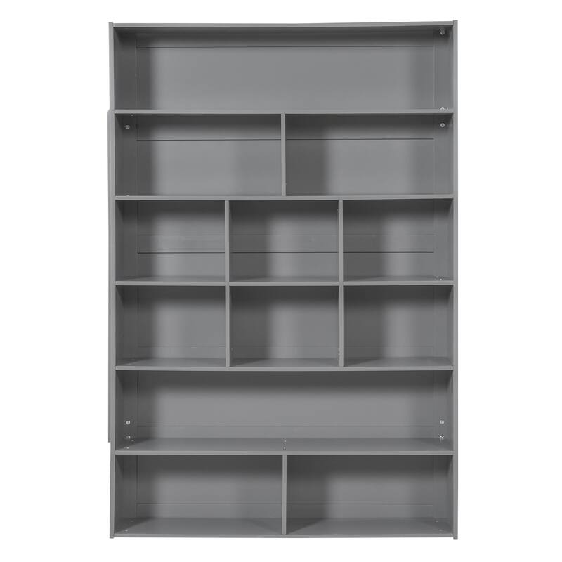 Wooden Bunk Storage Bed Frame with 2 Drawers and All-in-one Bookshelf, Solid Wooden Bed Frame w/ Security Guardrail & Footboard