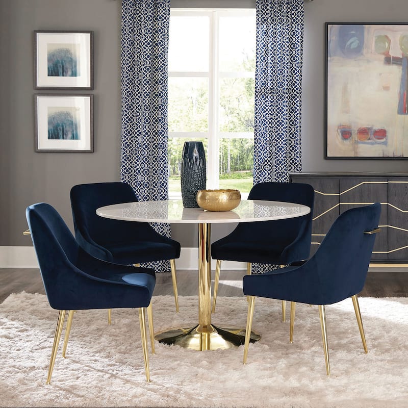 Kella 5-piece White and Gold Round Marble Top Dining Set