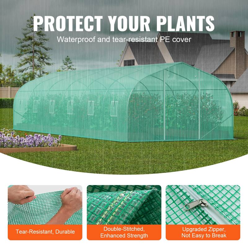 Walk-in Tunnel Greenhouse, Hoop House Greenhouse Tunnel, Plant Hot House with Galvanized Steel Frame, Green PE Cover