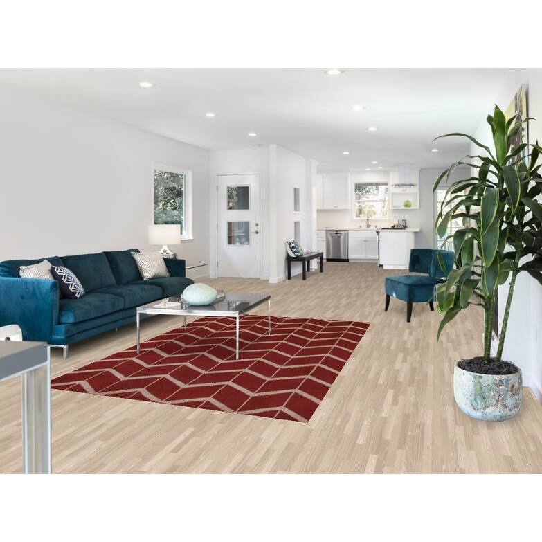 Hand Knotted Oriental 100% Wool Carpet Modern Chevron Red Gabbeh Area Rug - 7' 11'' X 5' 3''