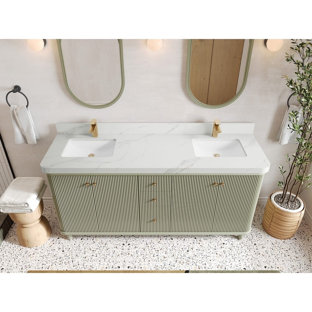 Willow Collections 72 in. W x 22 in. D Reeded Miami Double Bowl Sink Bathroom Vanity with Countertop