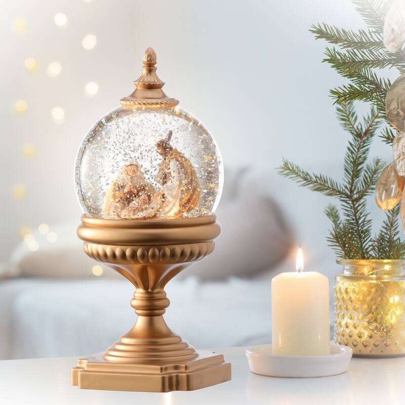 11" Nativity Pedastal Globe LED Battery Timer USB Plug-in