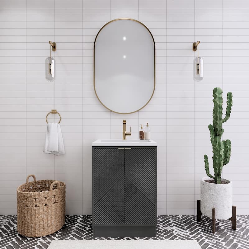 Milano 24" Freestanding Bathroom Vanity with White Acrylic Sink - 23.62" x 19.49" x 35.46'' - Black