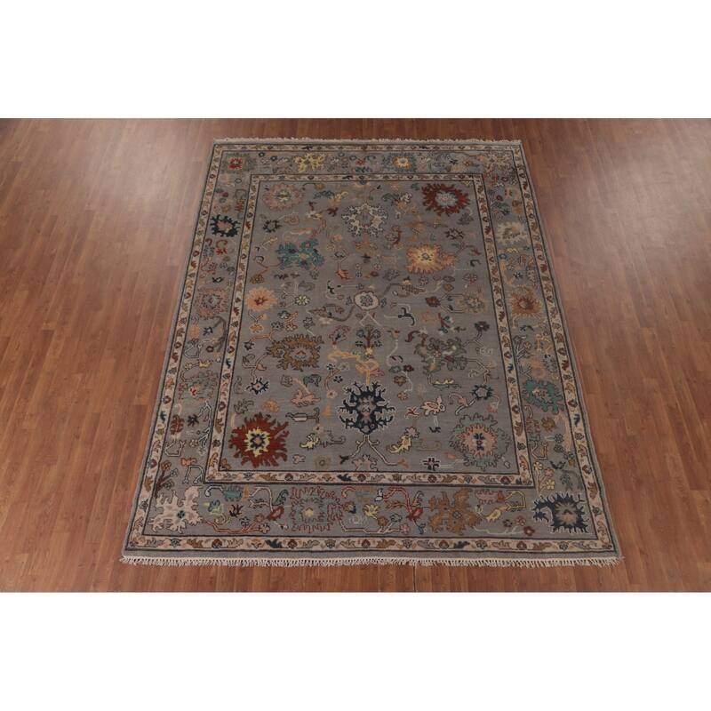 Floral Oushak Indian Area Rug Handmade Wool Carpet - 7'8"x 9'10"