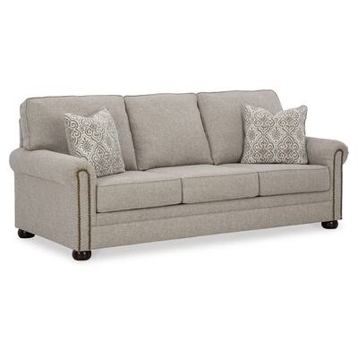 Gael Sofa, Gray Beige Polyester, Dark Brown Nailhead Trim 87 Inch