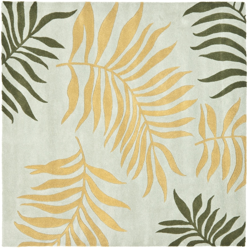 SAFAVIEH Handmade Soho Carley Ferns N.Z. Wool Rug - 6' Square - Light Blue/Multi
