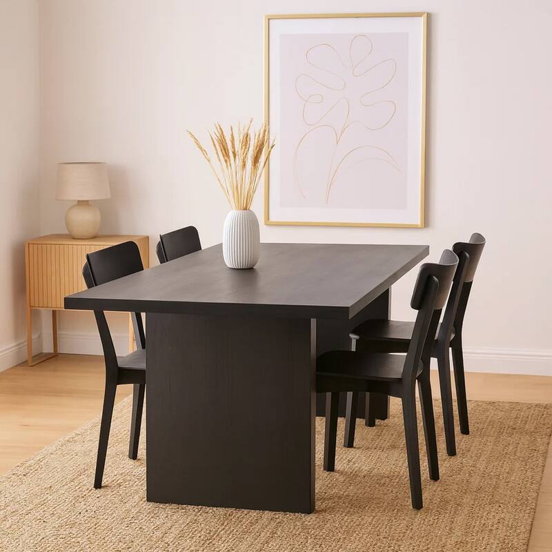 Somy Dining Table, Wide Panel Legs, Classic Black Mango Wood, 80 Inch