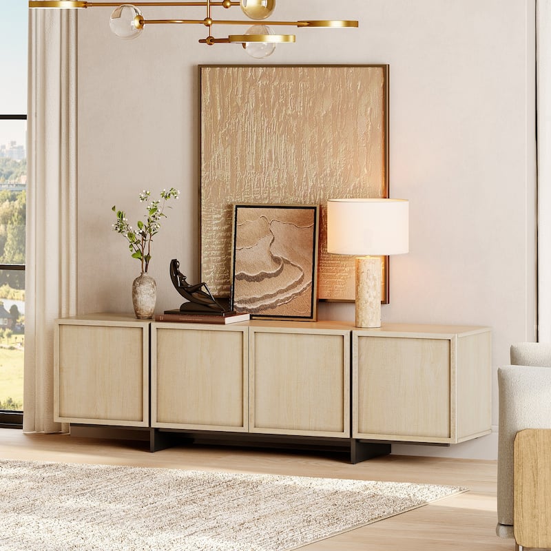 WAMPAT TV Stand with T-Shaped Legs, Modern Entertainment Center with 4 Storage Cabinets, Media Console TV Table for Living Room