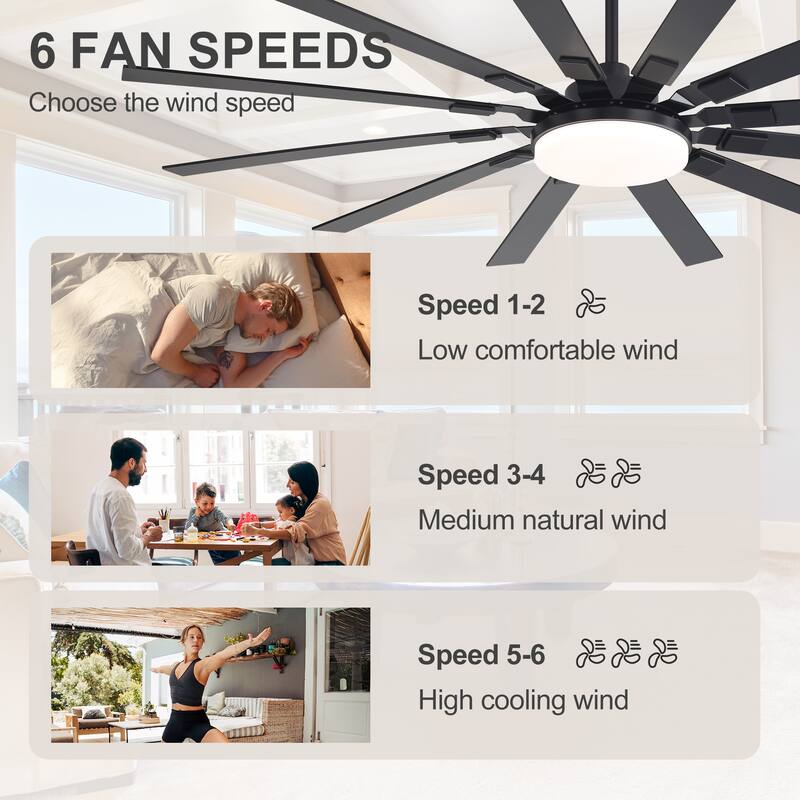 48"/52"/60"/72" Modern Black LED Ceiling Fan with Light Remote (3/5/6/8/12 Reversible Blades)
