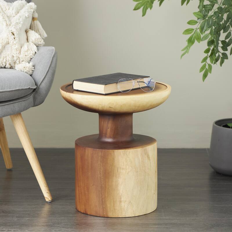 Wood Handmade Accent Table with Rounded Block Base - Brown - Roche River Decor