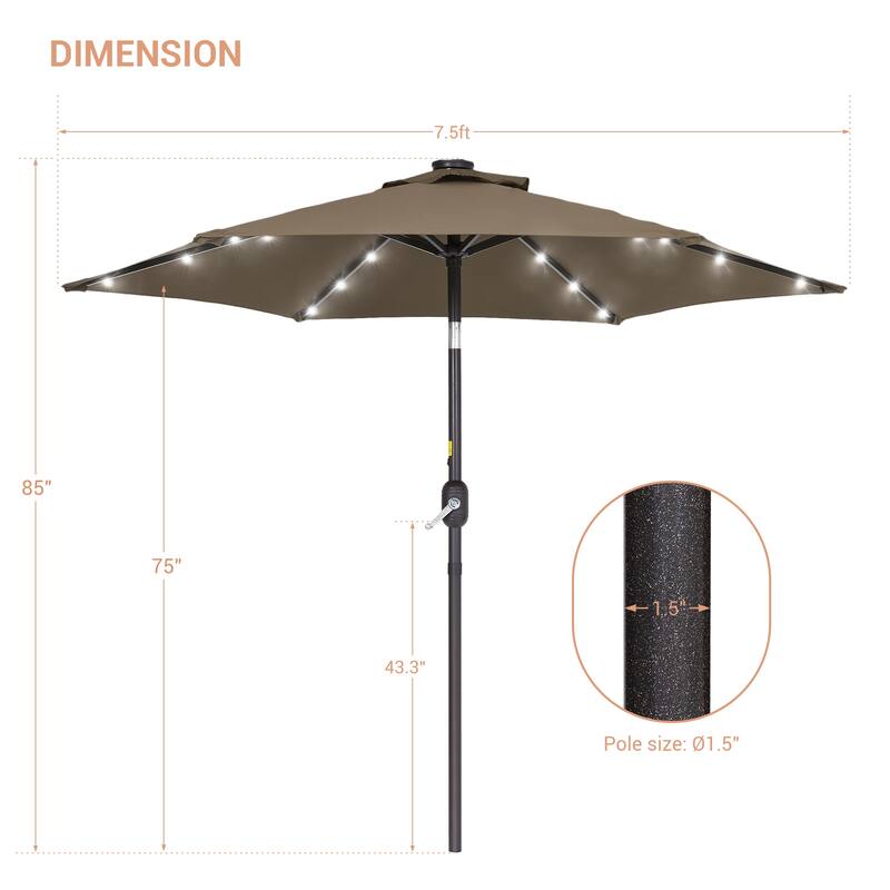 LIVOOSUN Patio 7.5 Feet Market Solar LED Light Umbrella