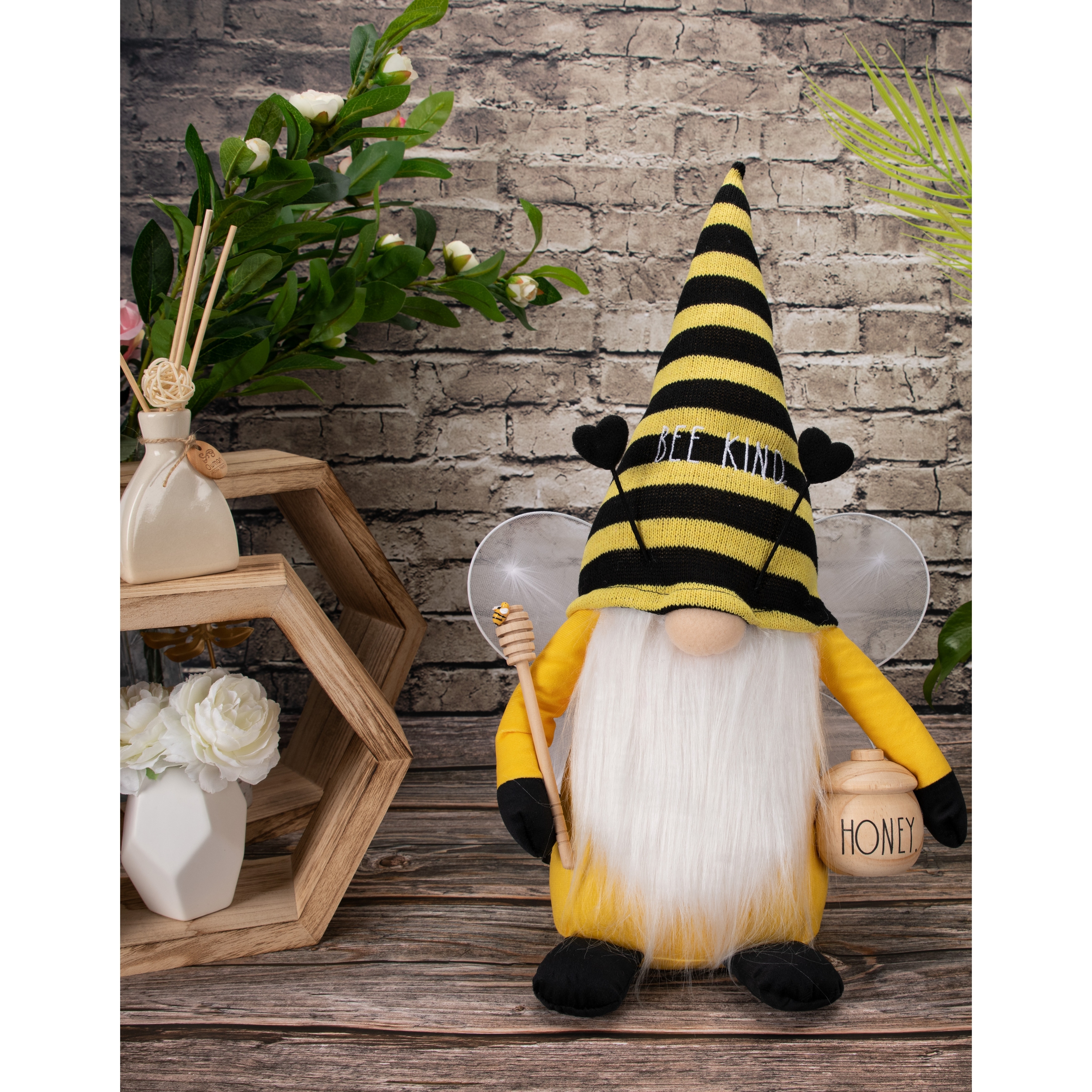 Fabric Sitting Bumblebee Gnomes with LED Body Table Decor, Set of 2