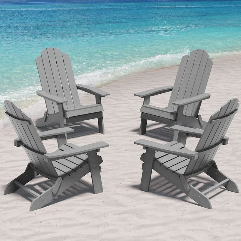 WINSOON All Weather HIPS Outdoor Folding Adirondack Chair Set of 4 - Grey x 4