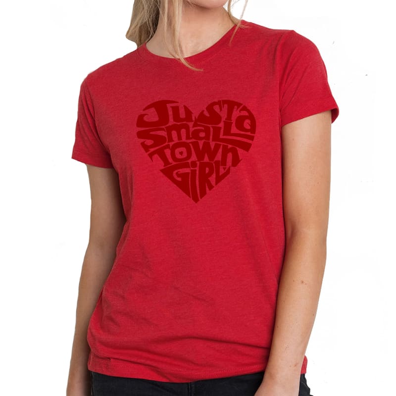 LA Pop Art Women's Premium Blend Word Art T-shirt - Just a Small Town Girl - Red - S