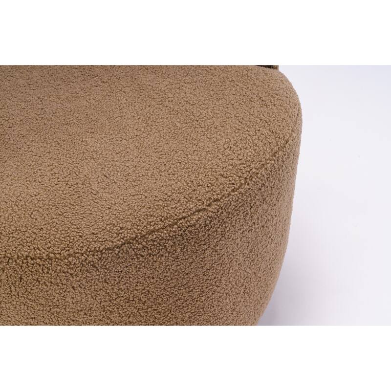 Teddy Fabric Swivel Barrel Chair, Round Upholstered Sofa Chair, Reading Leisure Chair with Curved Backrest & Metal Base