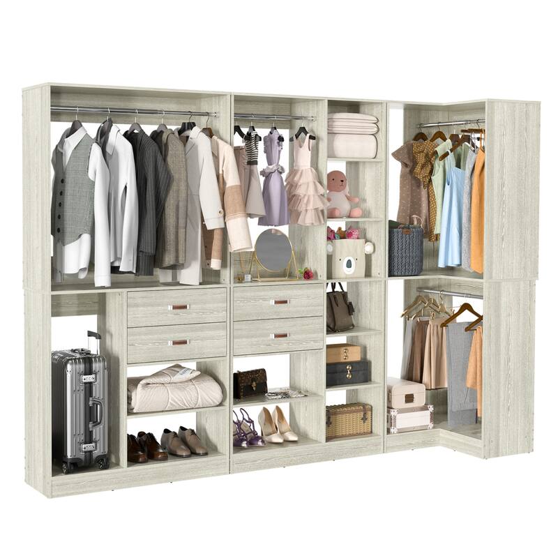 Rackcog 71'' - 110'' Set of 3 Freestanding Corner Closet Organizer, Reversible Wardrobe with Hanging Rods