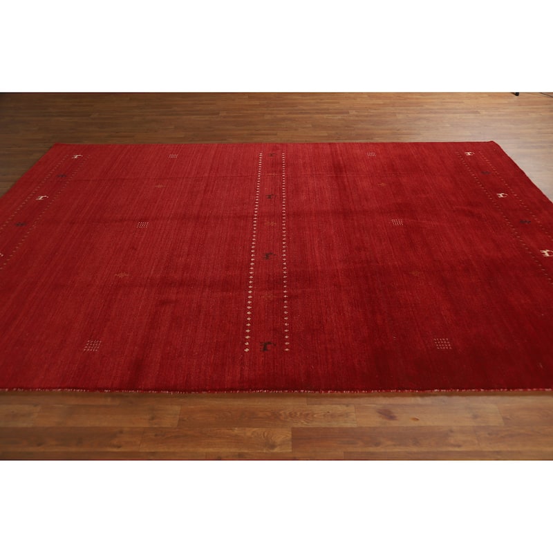 Red Gabbeh Indian Area Rug Hand-Knotted Oriental Wool Carpet - 6'8" x 9'8"