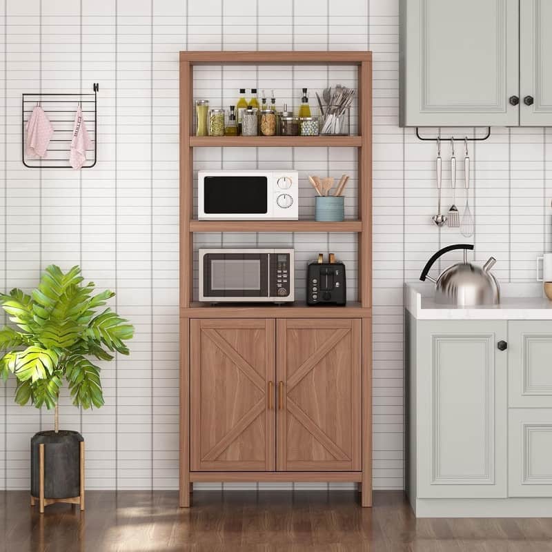 71" Tall Wooden Bookshelf with Adjustable Shelves and Cabinet Door Storage Bookcase