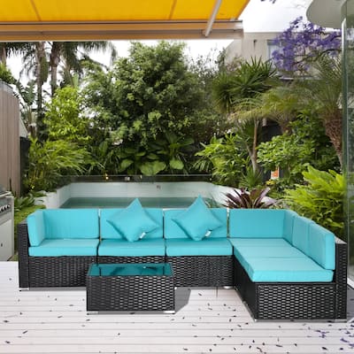 7PCS Weatherproof PE Rattan Patio Set, Sectional Storage
