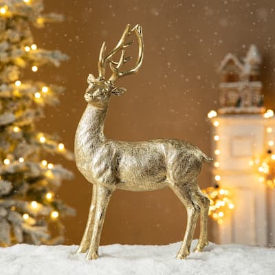 Glitzhome 16.25"H Resin Christmas Standing Reindeer Table Decor
