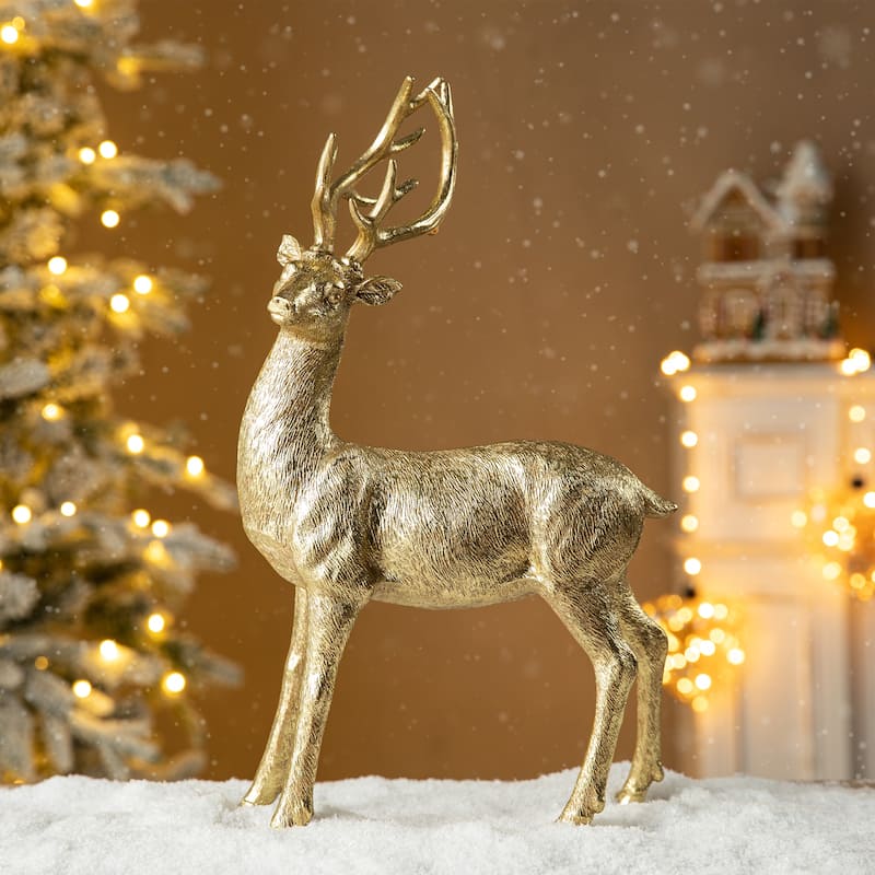 Glitzhome Resin Christmas Lying Standing Reindeer Figurines Xmas Table Decor Deer Statues