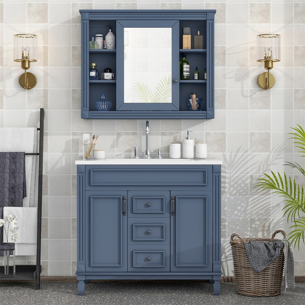 ZNTS 35'' x 28'' Royal Blue Wall Mounted Bathroom Storage Cabinet