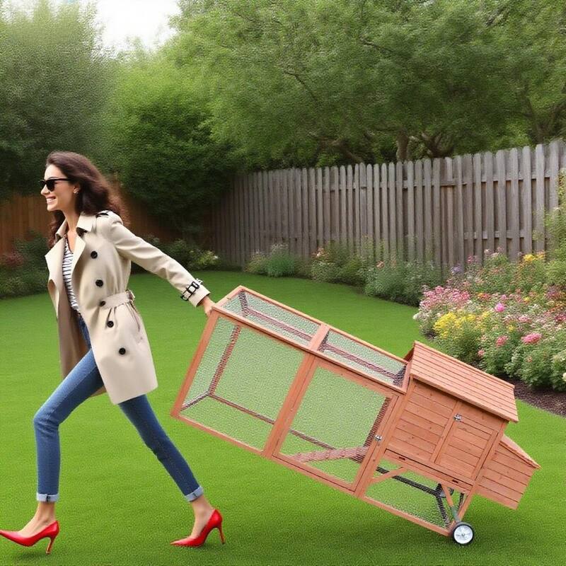 Portable Wooden Chicken Coop with Wheels & Nesting Box - Backyard Hen House & Poultry Cage