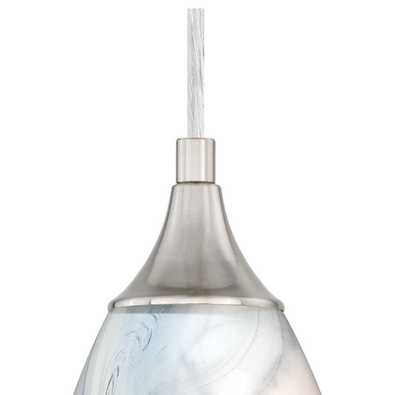 Milano Satin Nickel Mini Pendant Ceiling Light Gray White Glass - 4.75-in W x 9.75-in H x 4.75-in D