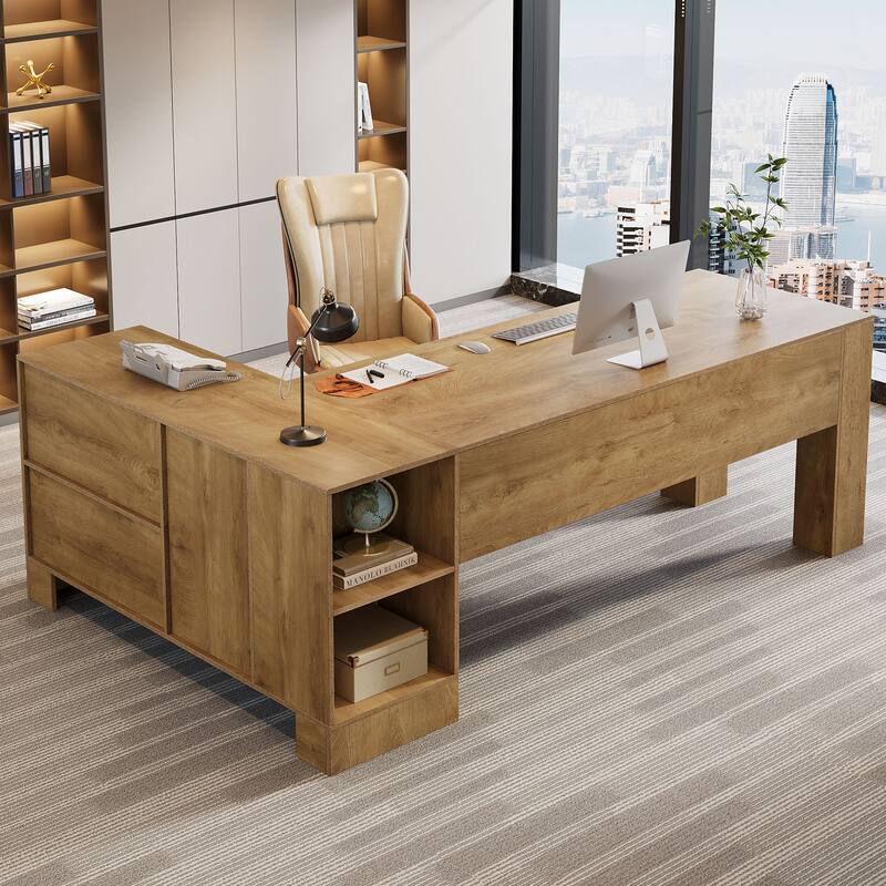 L Shaped Executive Desk with Storage Shelf