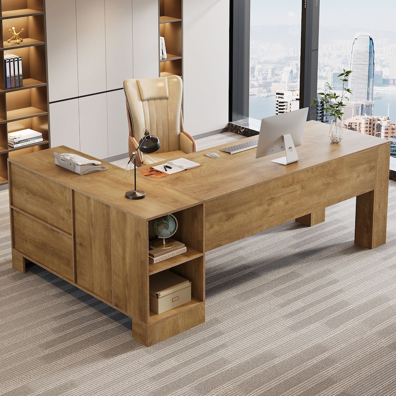 L Shaped Executive Desk with Storage Shelf
