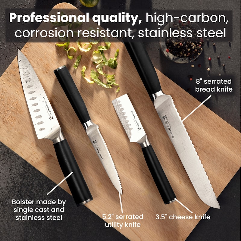 Granitestone Pro NutriBlade 14 Piece Stainless Steel Black Knife Set with Wooden Block