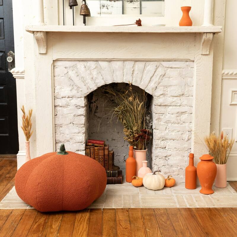 Pumpkin Fall Harvest Textured Pouf Ottoman - 24" - Orange