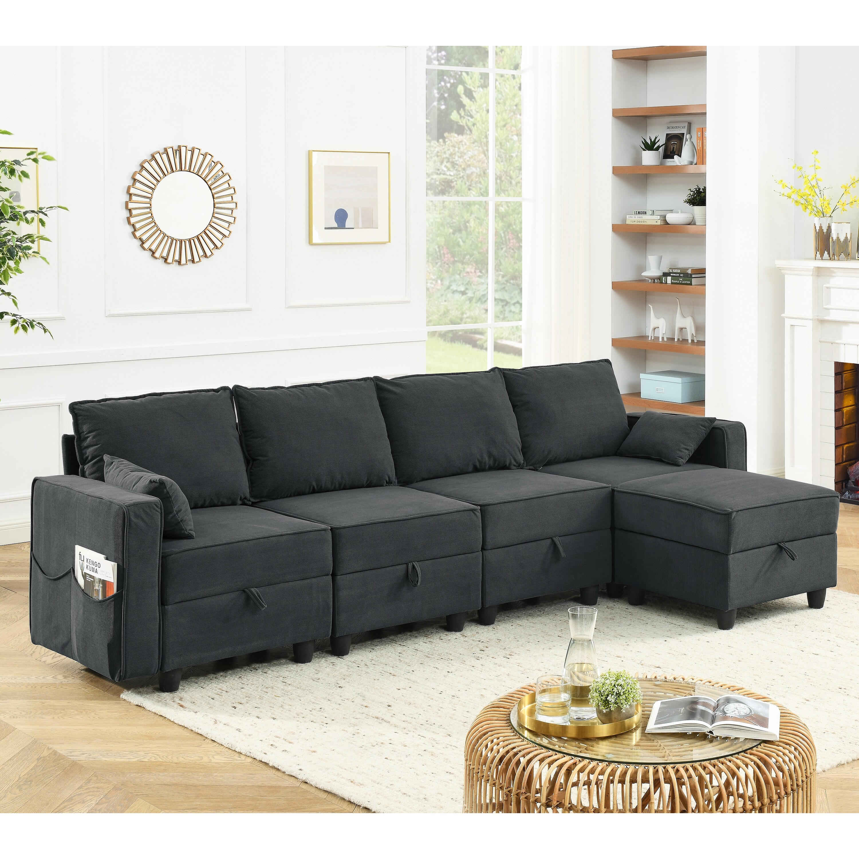 Couch with built in ottoman sale