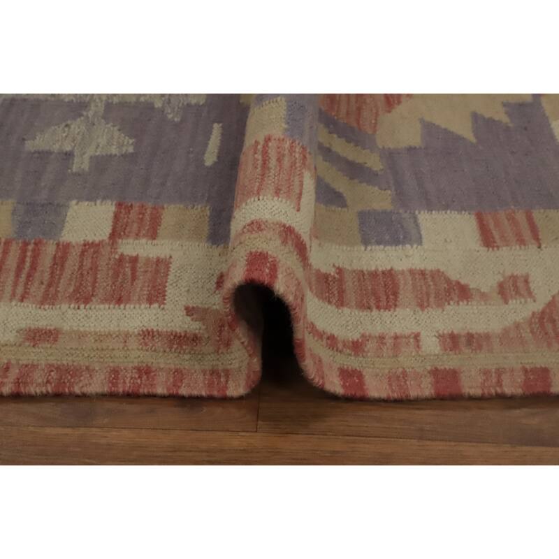 Hand Woven Oriental 100% Wool Carpet Southwestern Tribal Purples Kilim Runner Rug - 6' 1'' X 2' 2''