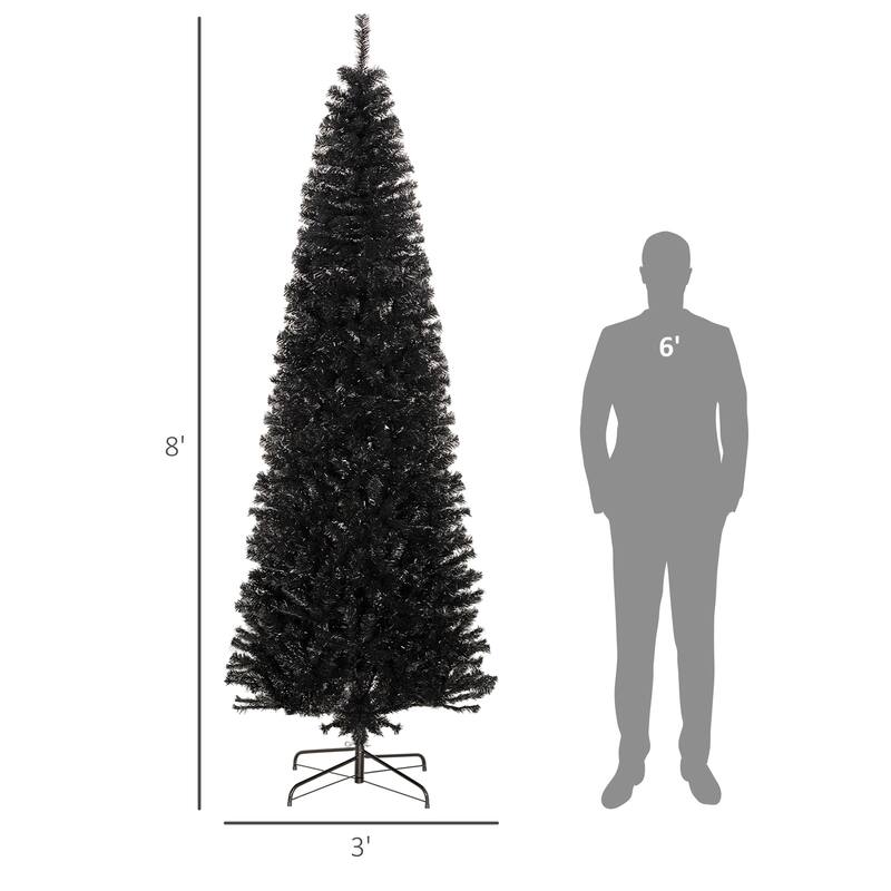 8ft Pencil Christmas Tree, Unlit Artificial Christmas Tree Slim Douglas Fir Xmas Tree with Realistic Branches, Halloween Tree