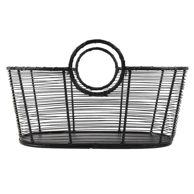 Achla Designs Small Hand-Woven Steel Harvest Basket, Black Powder Coat Finish