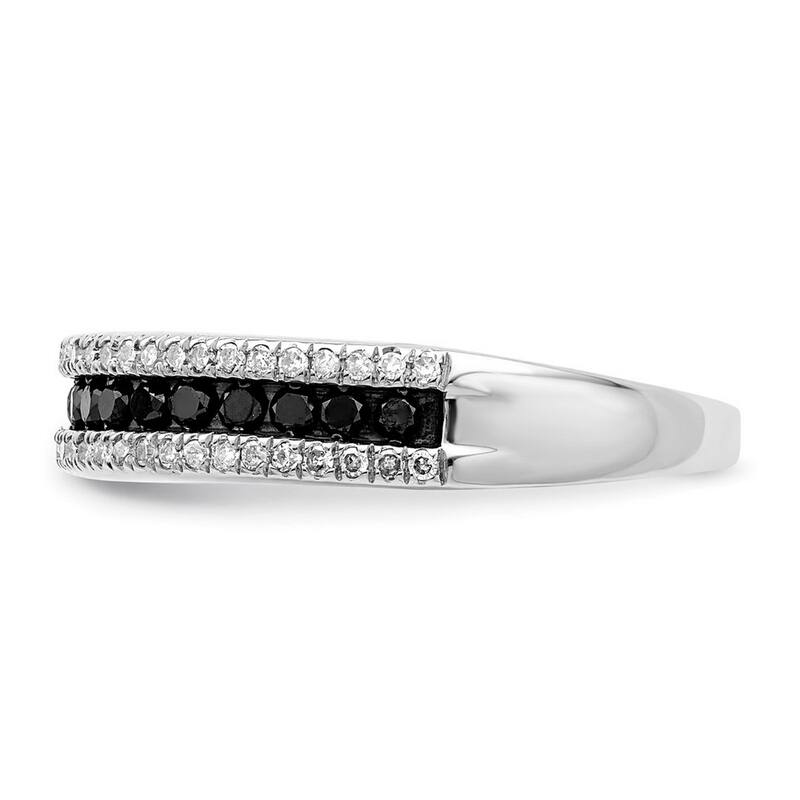 Curata 925 Sterling Silver Polished Prong set Channel set Black and White Diamond Ring