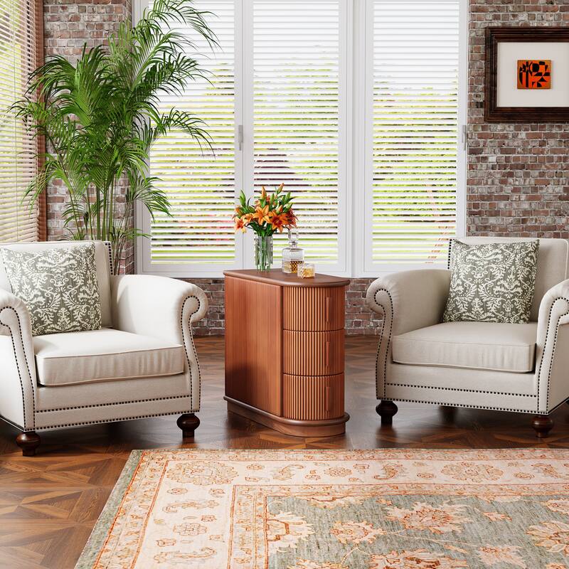Solid Wood Side End Table with Drawers for Living Room